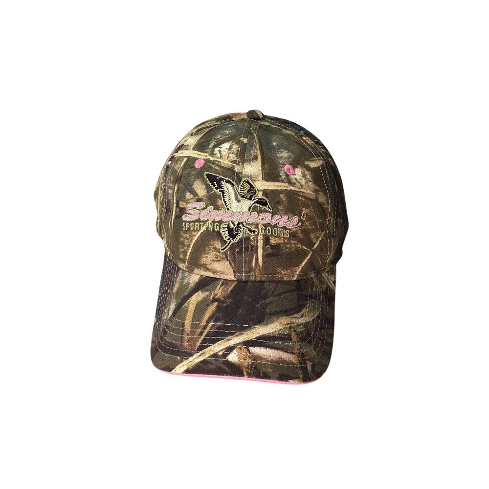 Ladies Fit Ball Cap Simmons Sport Goods Camo Pink Trim Hat Adjustable New OS
